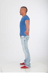Whole body blue tshirt jeans modeling photo reference of Regelio